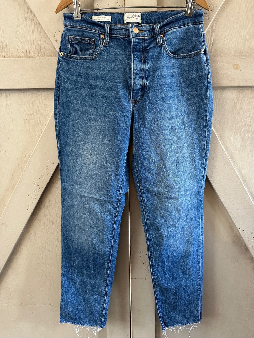 Universal Thread High Rise 90s Slim Jeans Size 10R Raw Hem Cropped Stretch Denim